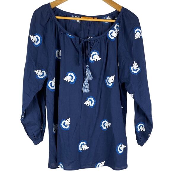 Oliphant Tops - Oliphant Embroidered 3/4 Sleeve Cotton Blouse Tassel Scoop Neck Top Size Medium‎